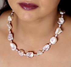 Natural Pink Pearl Necklace for women, 925 Sterling silver with gold plated necklace, Handmade jewelry